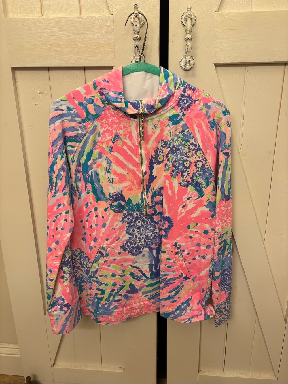 Lilly Pulitzer Pink Blue Green Floral Half-Zip Pullover